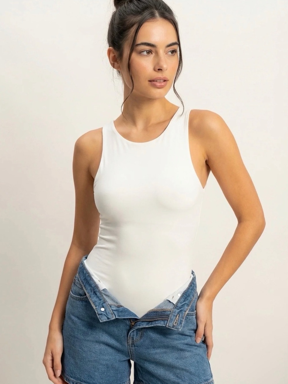 Double Zero High Neck Tank Bodysuit - White Small